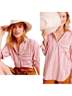 Anthro Linen Blend Lida Pull Over Shirt Size Medium
